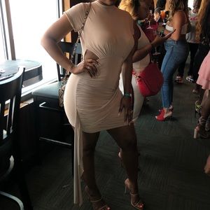 PrettyLittleThing Tan Cutout Dress